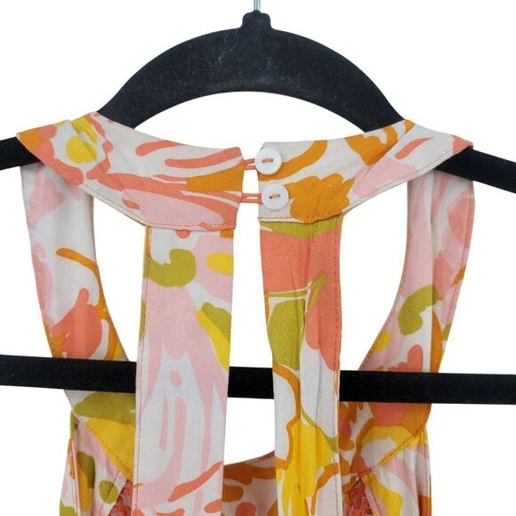 Abel The Label Sz S Pink Orange Floral Tie Cutout Halter Maxi Slip Dress Rayon - Picture 10 of 14